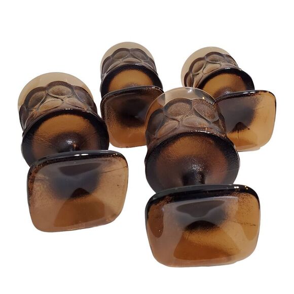 Vintage 4 Noritake Spotlight Wine Glass Goblet Brown Square Footed Thumbprint - Picture 4 of 4